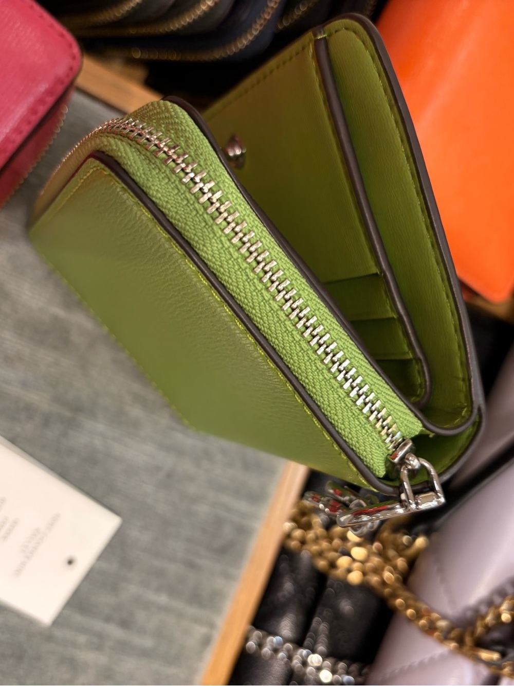 Tory Burch Small Leather Zip Card jHolder in , Orange & Lime new - Picture 6 of 16